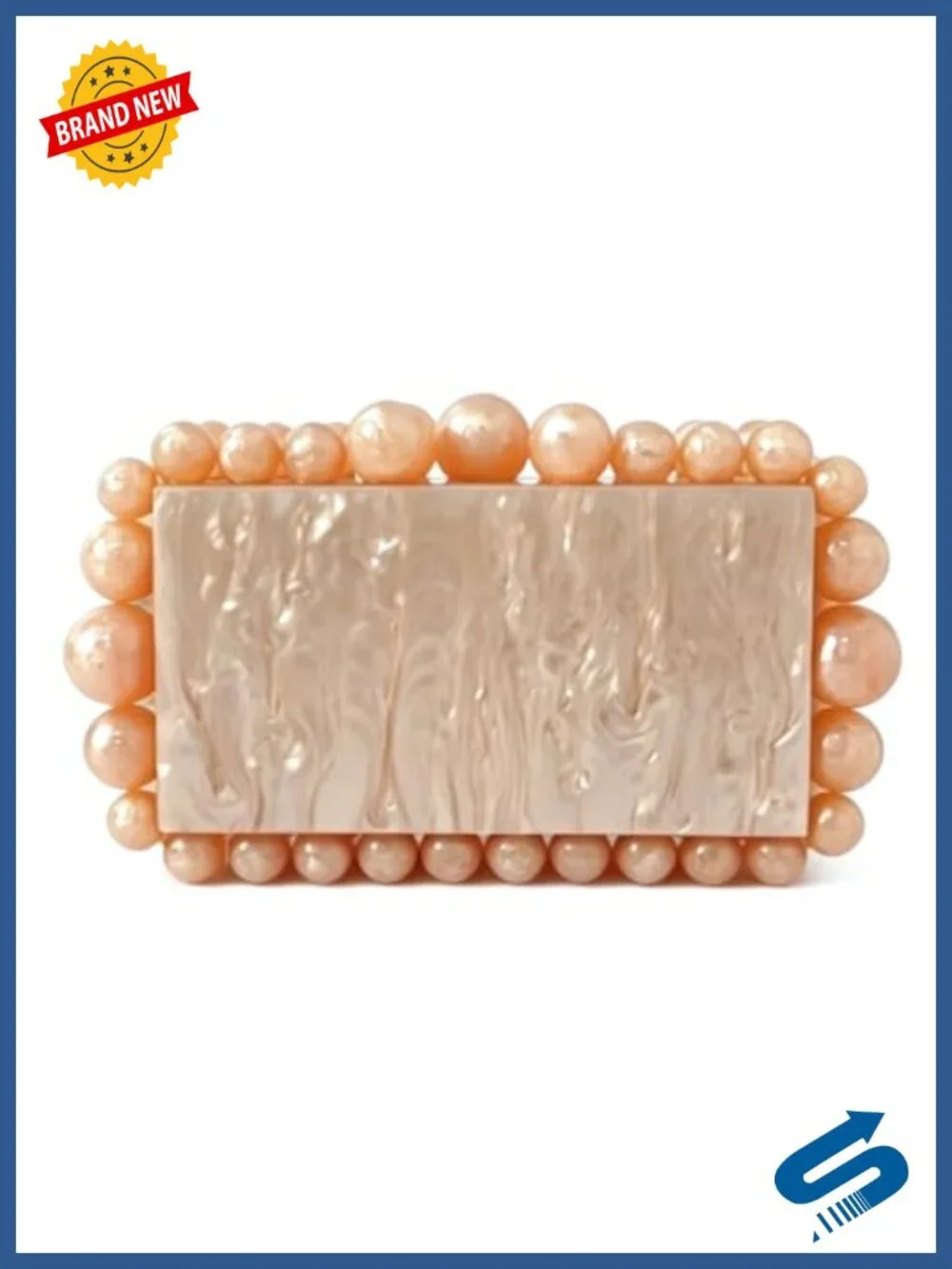 Acrylic Beaded Evening Clutch Marble Textured Retro Purse for Wedding Party Prom